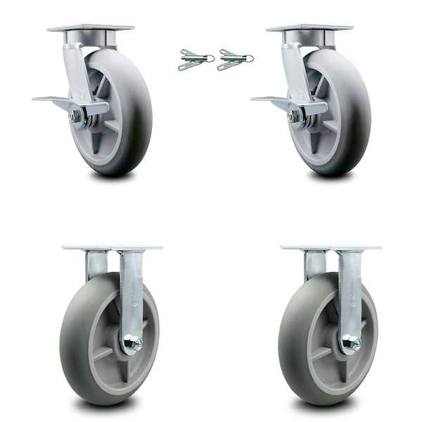 Service Caster 8 Inch Kingpinless Thermoplastic Wheel Caster Brake & Swivel Lock 2 Rigid, 2PK SCC-KP30S820-TPRRD-SLB-BSL-2-R-2 - main